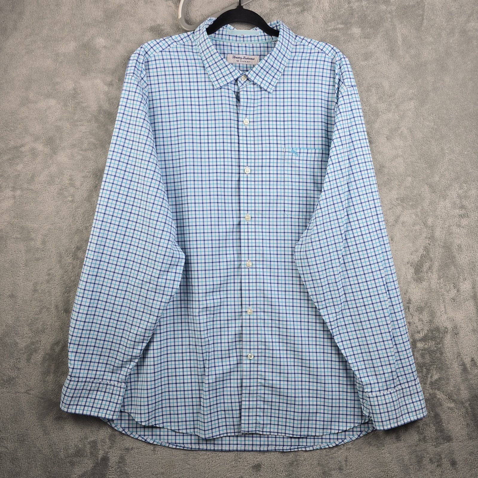 Tommy Bahama Siesta Key Shirt Mens 2xl Blue Check Performance Beach Fish Stretch